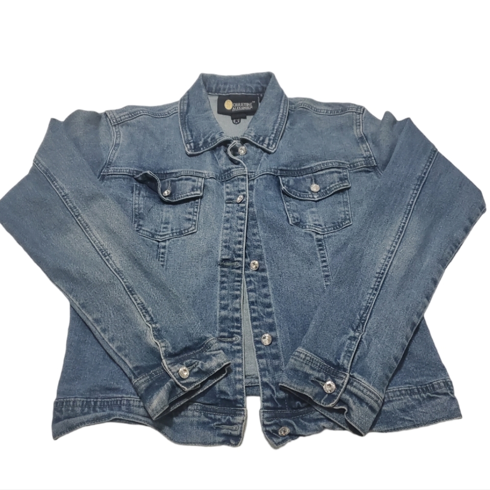 Christine Alexander Denim Jacket w/ Diamond Rhinestone Buttons Sz Medium